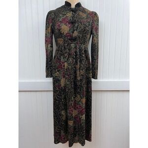 Vtg Jessica Howard Maxi Dress Prairie Cottagecore Floral Tapestry Grandma Church